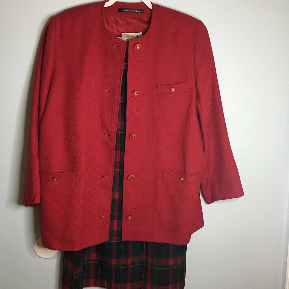 Vintage Avoca Collection Irish Wool Tartan Skirt Suit